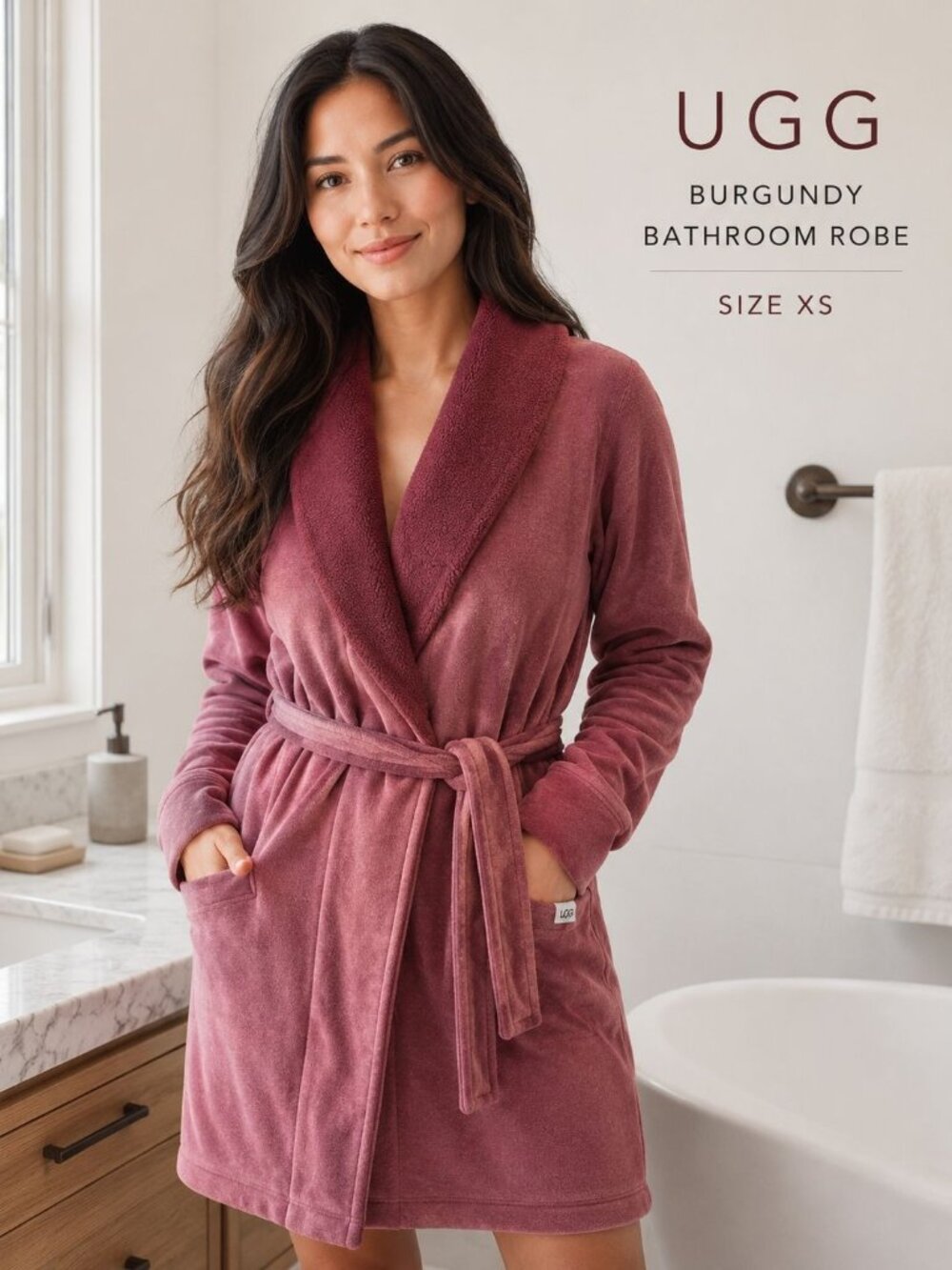 UGG Burgundy Duffield II Double Knit Shawl Collar Robe – XS Cozy Loungewear